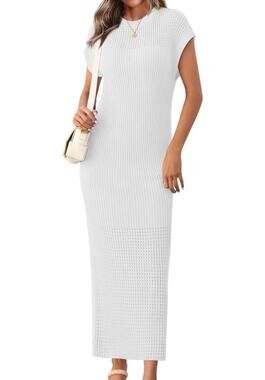 NWT Yousify Women's Ribbed Knit Dress Casual Cap Sleeve Maxi Dress Sz L